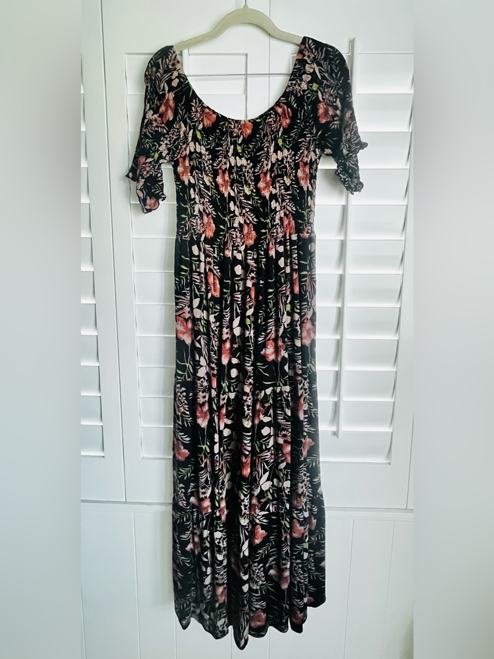 NATURAL LIFE Black Floral Maxi Dress with Pink Blooms